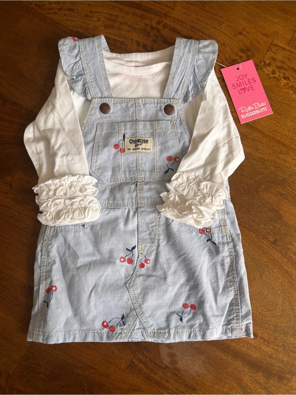 NWT RuffleButts & OshKosh Baby Girl Cherry Jumper Dress Set | 12-18 Months